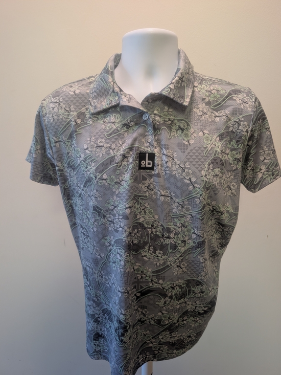 ob golf Tops - Women's OB Golf Hawaii Grey Floral-Print Polo with Subtle Green Accents